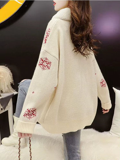 Red Vintage Sweater | Womens Christmas Sweater | Soft Knit Lapel | Loose Baggy Fit | Steven & Levon