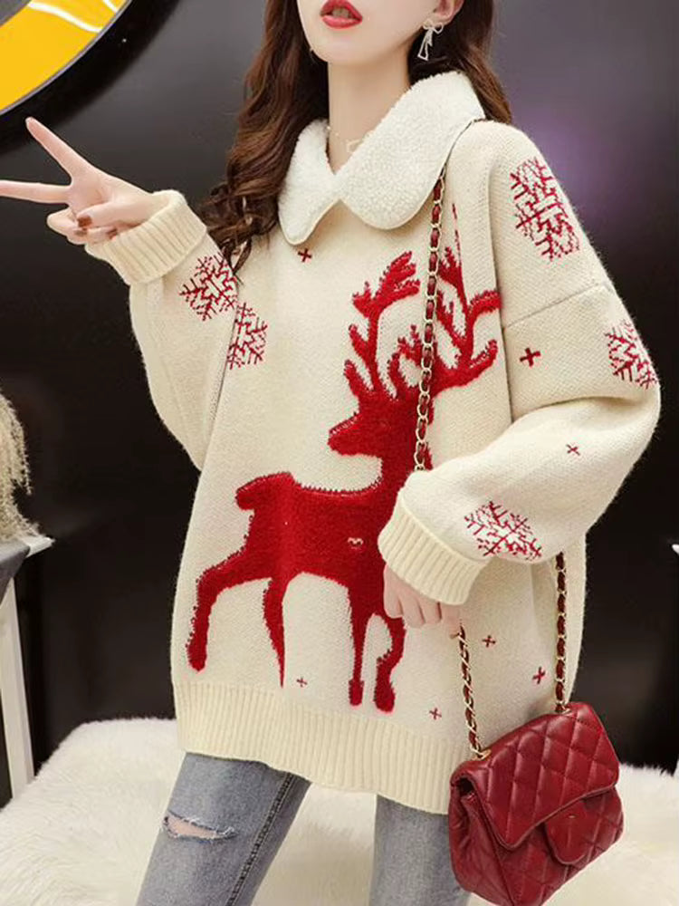 Red Vintage Sweater | Womens Christmas Sweater | Soft Knit Lapel | Loose Baggy Fit | Steven & Levon