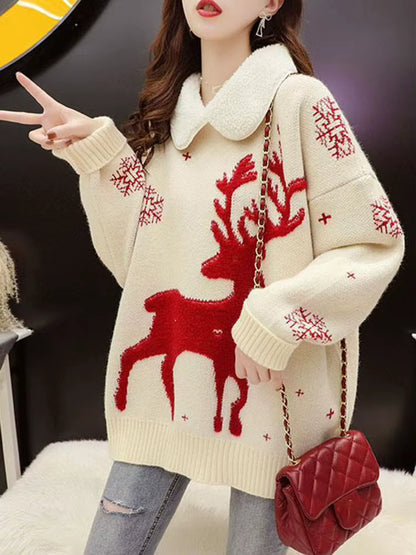 Red Vintage Sweater | Womens Christmas Sweater | Soft Knit Lapel | Loose Baggy Fit | Steven & Levon