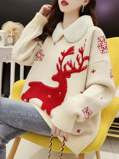 Red Vintage Sweater | Womens Christmas Sweater | Soft Knit Lapel | Loose Baggy Fit | Steven & Levon