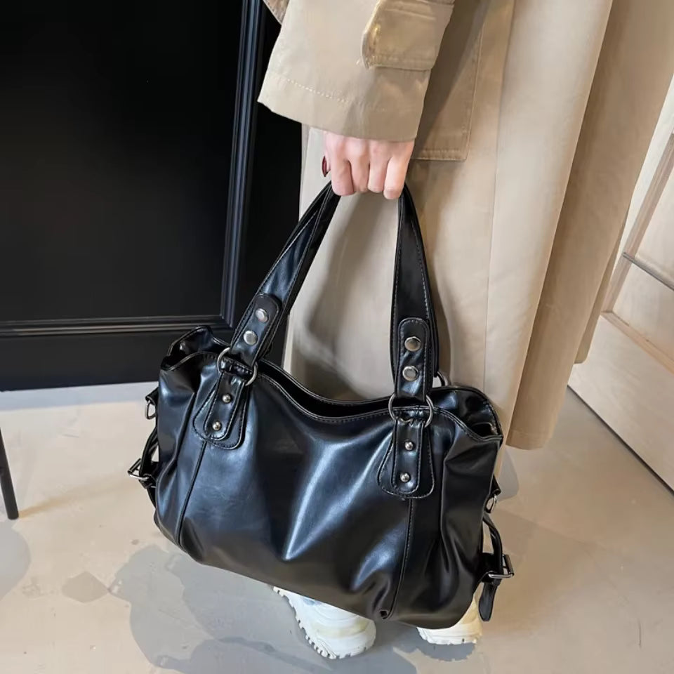 Shoulder Bag | Women | Black PU Leather | Large Capacity | Classic Crossbody | Steven & Levon