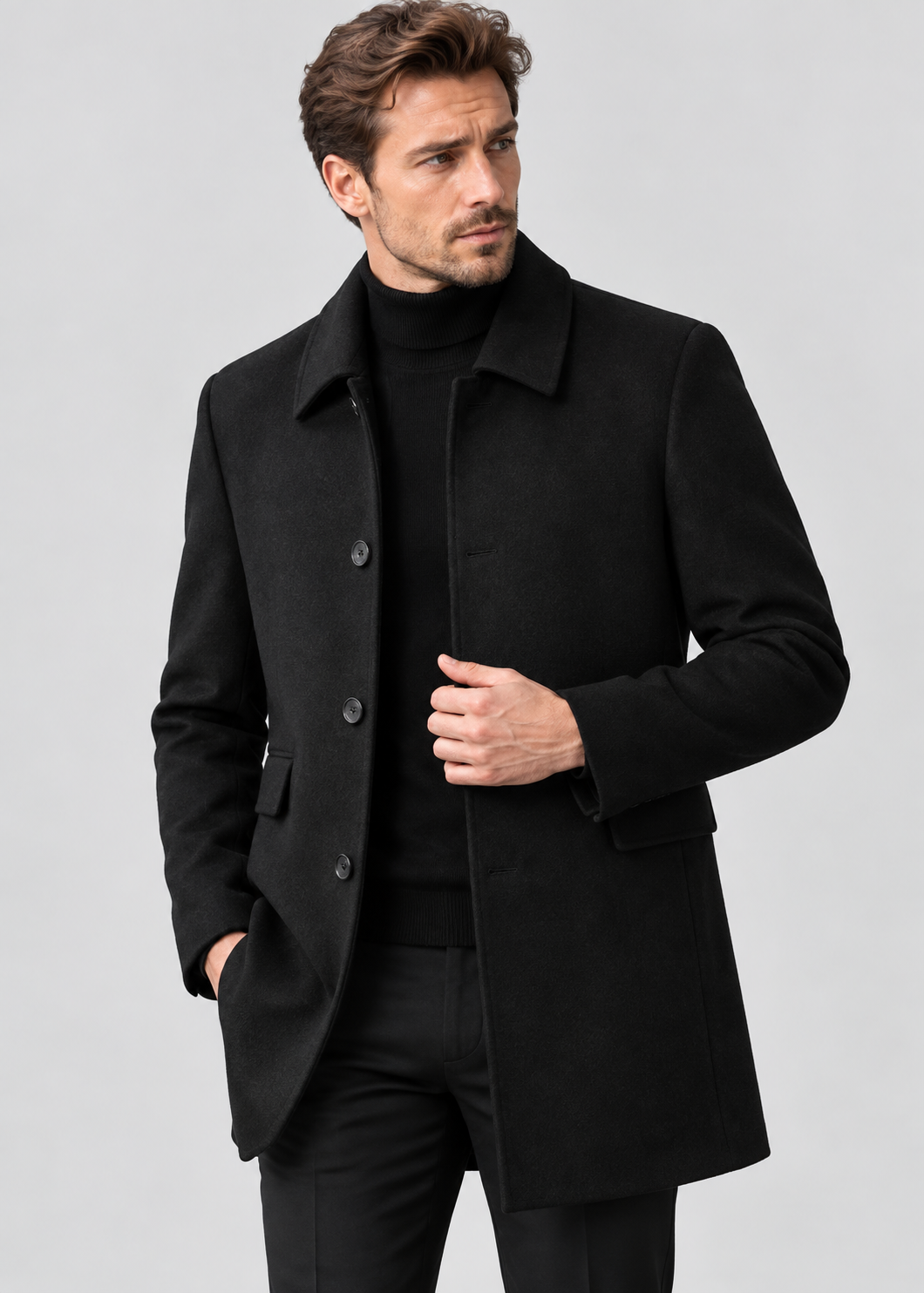 Double-Sided Wool Coat | Men Peacoat | Long Lapel Windbreaker All Season Outerwear | Steven & Levon