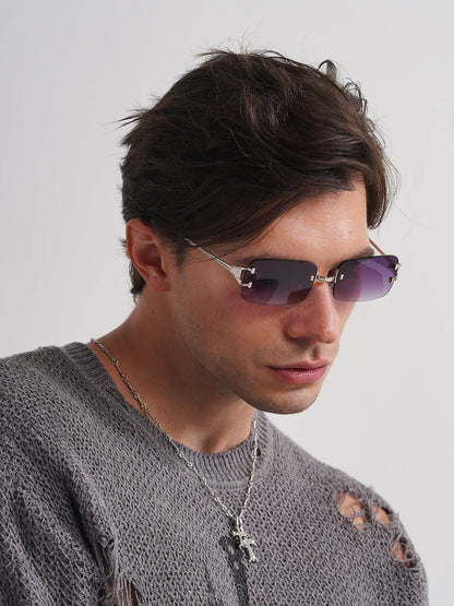 Rimless Square Sunglasses | Unisex | UV400 Metal Frame Eyewear | Lightweight Designer Shades | Steven & Levon