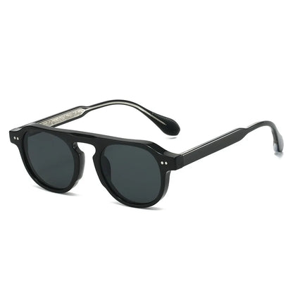 Round Acetate Sunglasses | Unisex | UV400 Polarized Style Eyewear | Rivet Detail Retro Frame | Steven & Levon