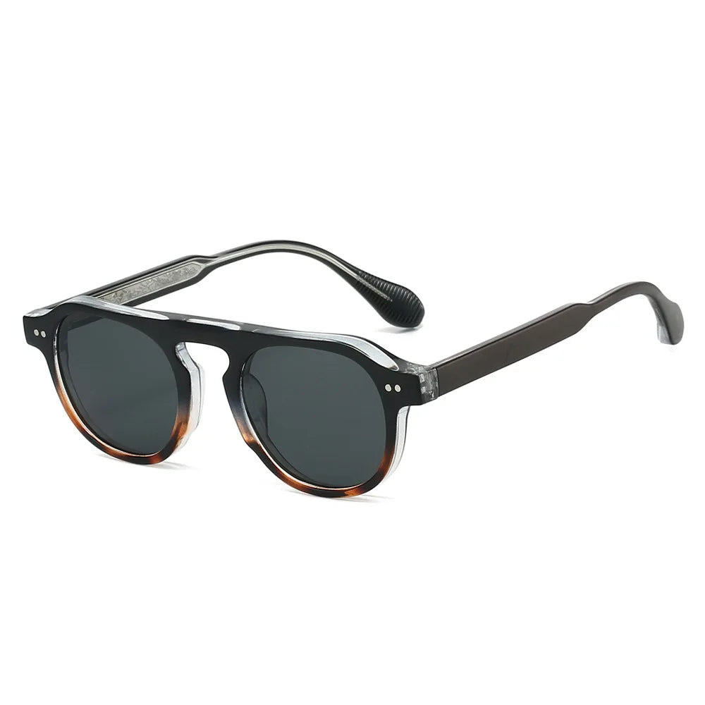 Round Acetate Sunglasses | Unisex | UV400 Polarized Style Eyewear | Rivet Detail Retro Frame | Steven & Levon