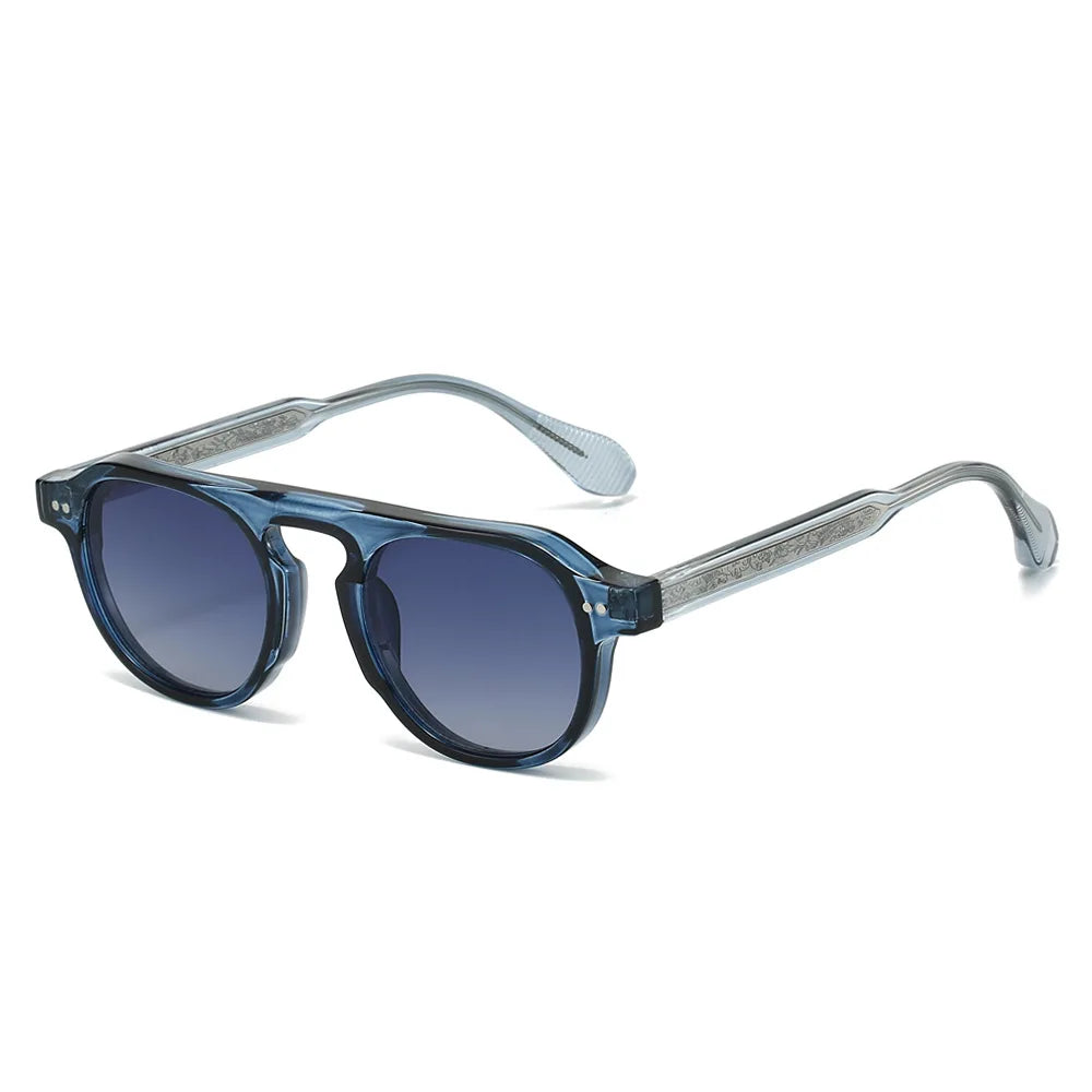 Round Acetate Sunglasses | Unisex | UV400 Polarized Style Eyewear | Rivet Detail Retro Frame | Steven & Levon