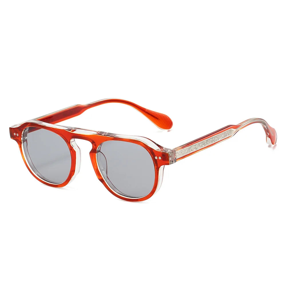 Round Acetate Sunglasses | Unisex | UV400 Polarized Style Eyewear | Rivet Detail Retro Frame | Steven & Levon
