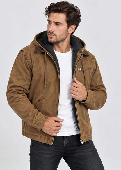 Men's Fleece Jacket | Hooded Zip Front | Multi Pockets | UV Protection | Steven & Levon