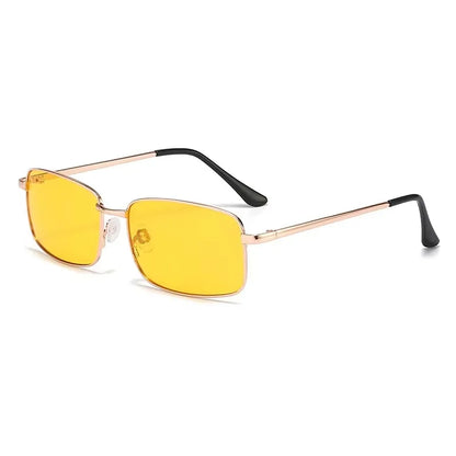 Rectangular Polarized Sunglasses | Unisex | UV400 Night Driving Eyewear | Metal Frame Yellow Lens Shades | Steven & Levon