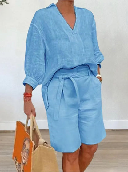Linen 2-Piece Set | Women | Linen | Blouse & Shorts | Lightweight & Stylish | Steven & Levon