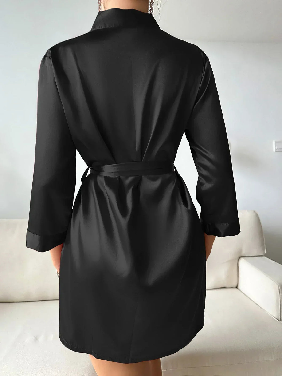Noémie | Women's Glacé Silk Lace-Up Dressing Bathrobe | Steven & Levon
