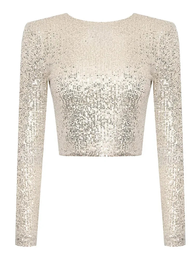 Sequin Cropped Top | Women | Sparkly Party Top | Evening Wear | Steven & Levon