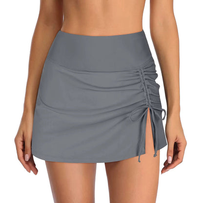 Women's Ruched Mini Skirt | Women | High Waist | Adjustable Drawstring Side Split | Active & Casual Wear | Steven & Levon