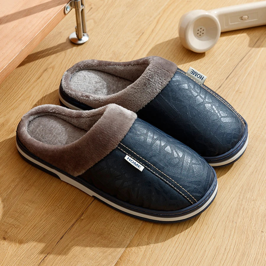 Men's Faux Leather Slippers | Plush Lining | Waterproof PVC Sole | Steven & Levon