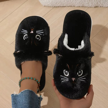 Women's Plush Cat Slippers | Polyester Upper | Non Slip EVA Sole | Flat Heel | Steven & Levon