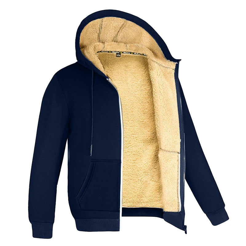 Men's Fleece Jacket | Thick Hooded Zip Front | Ribbed Cuffs | Winter Outerwear | Steven & Levon