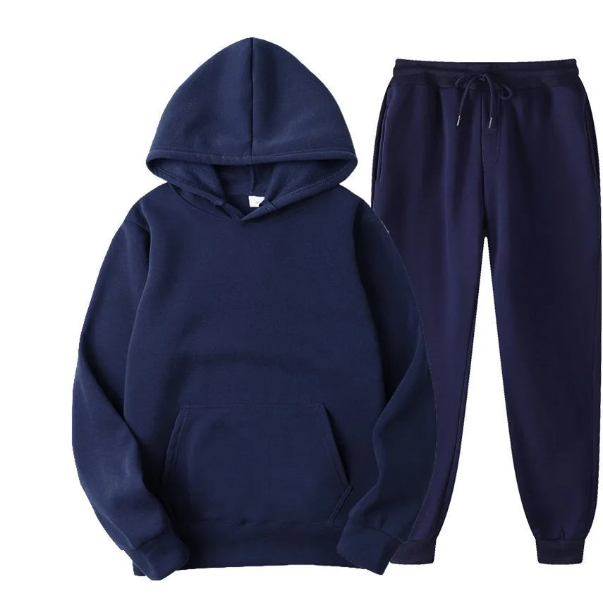 Men's Tracksuit | Solid Hoodie and Trousers | Drawstring Waist Two Piece Casual Set | Steven & Levon