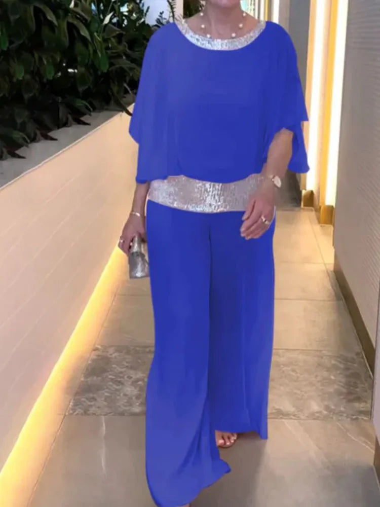 Women's Sequin Batwing Blouse | Co Ord Set | High Waisted Trousers | Steven & Levon