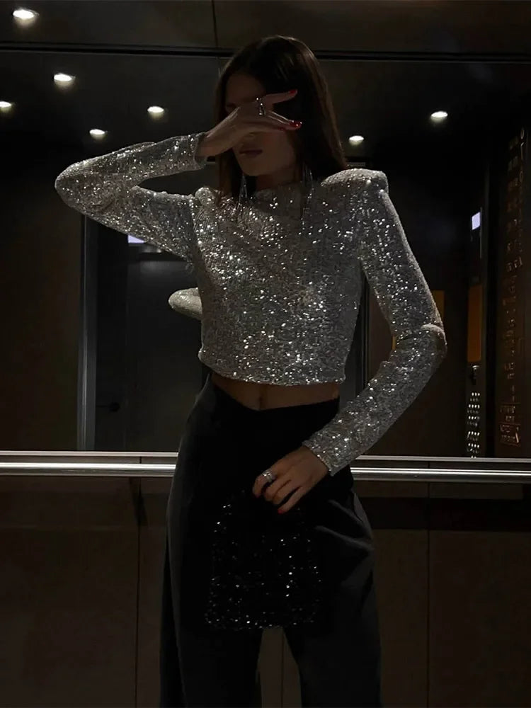Sequin Cropped Top | Women | Sparkly Party Top | Evening Wear | Steven & Levon
