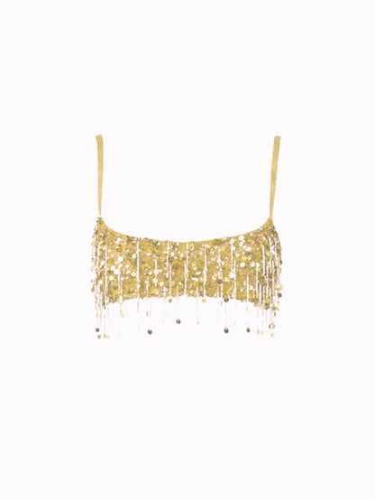 Women's Sequin Co Ord Set | Tassel Detail | Square Neck Top | Mini Skirt | Steven & Levon