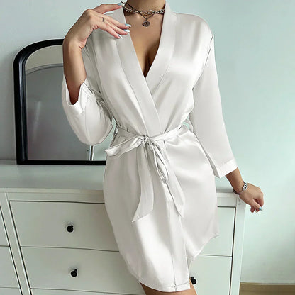 Noémie | Women's Glacé Silk Lace-Up Dressing Bathrobe | Steven & Levon