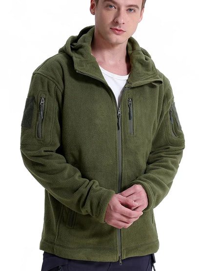 Men's Fleece Hunting Jacket | Full Zip | Multi Pockets | Hooded Outdoor Wear | Steven & Levon