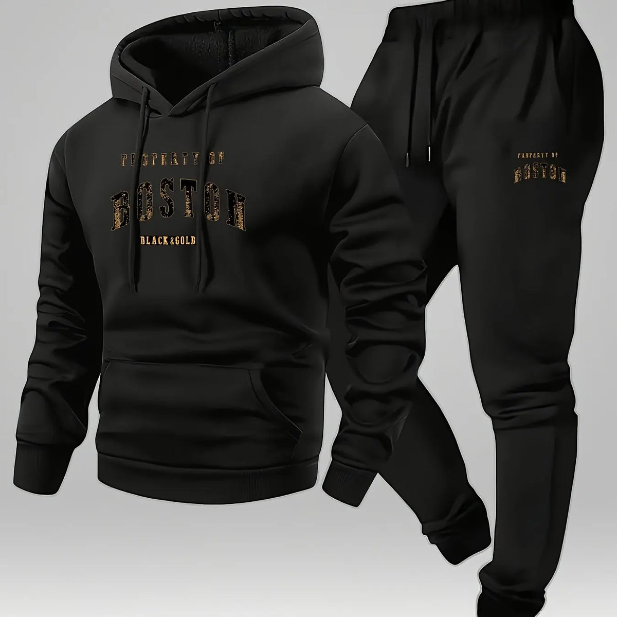 Boston Print Hoodie | Sweatpants Casual Two Piece Set | Men's Tracksuit | Steven & Levon