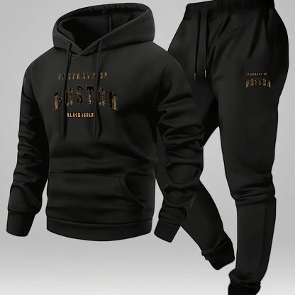 Boston Print Hoodie | Sweatpants Casual Two Piece Set | Men's Tracksuit | Steven & Levon