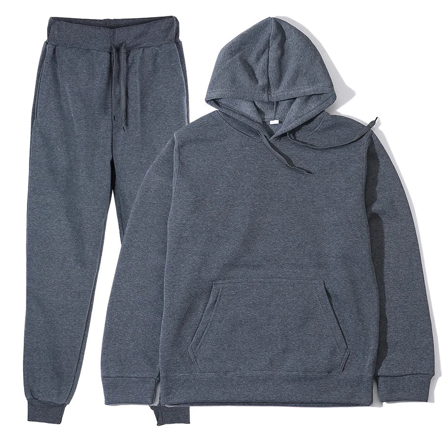 Men's Tracksuit | Solid Hoodie and Trousers | Drawstring Waist Two Piece Casual Set | Steven & Levon