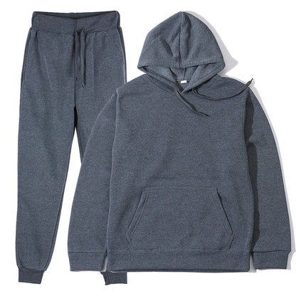 Men's Tracksuit | Solid Hoodie and Trousers | Drawstring Waist Two Piece Casual Set | Steven & Levon