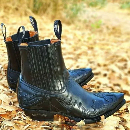Men's Cowboy Boots | Vintage Western Style | Stitched Detail Ankle Boots | Steven & Levon