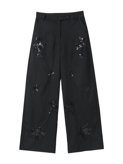 Women's Sequin Blazer | Co Ord Set | Wide Leg Trousers | Black | Steven & Levon