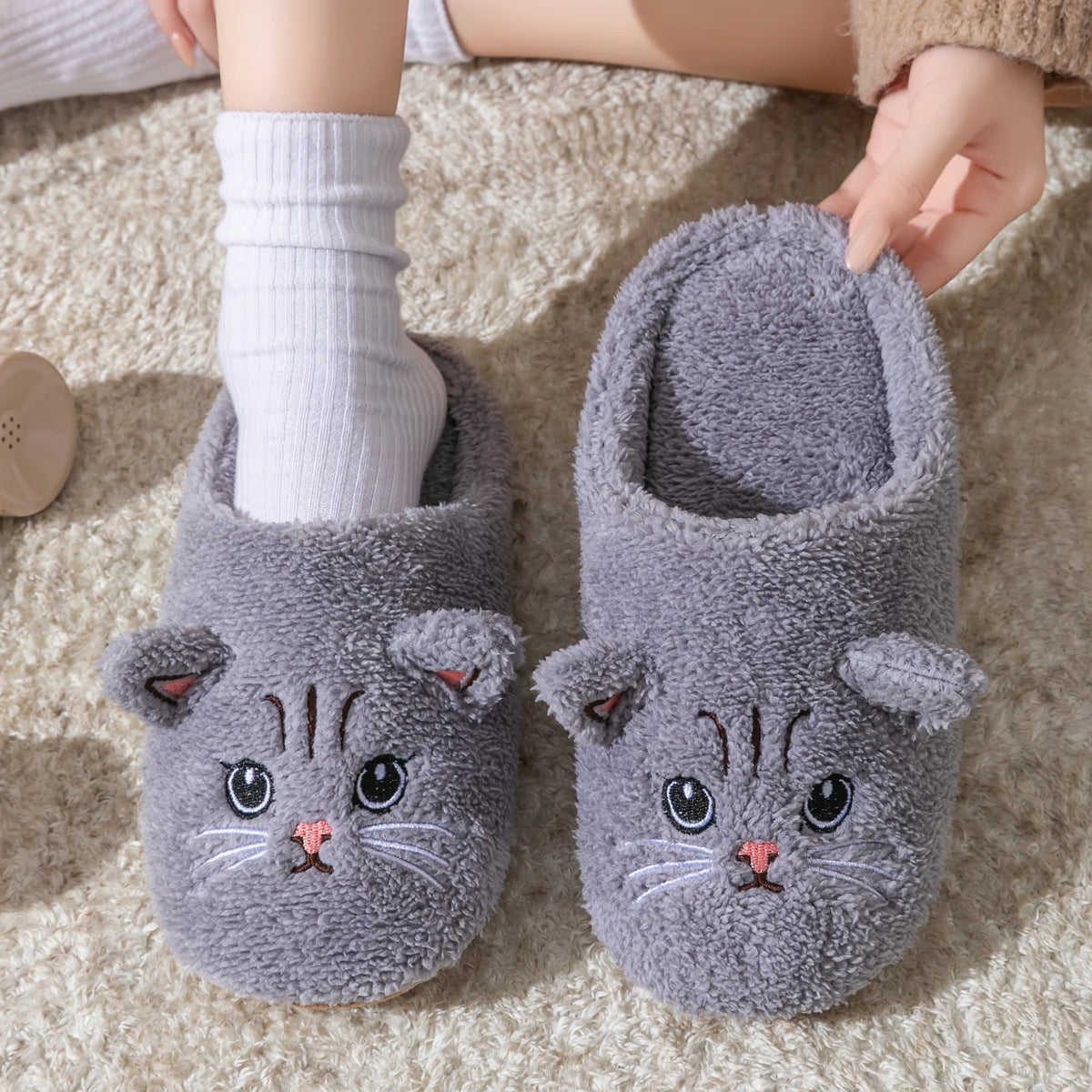 Women's Flannel Cat Slippers | Plush Lining | Animal Print | Flat Sole | Steven & Levon