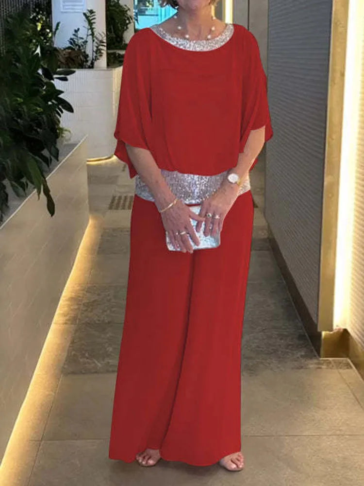 Women's Sequin Batwing Blouse | Co Ord Set | High Waisted Trousers | Steven & Levon