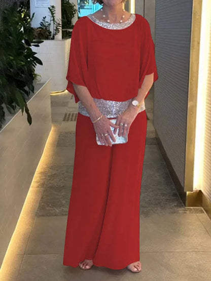 Women's Sequin Batwing Blouse | Co Ord Set | High Waisted Trousers | Steven & Levon