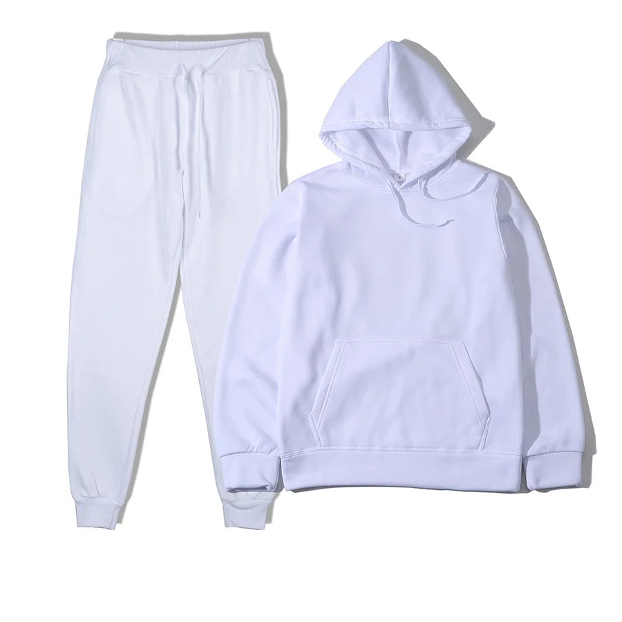 Men's Tracksuit | Solid Hoodie and Trousers | Drawstring Waist Two Piece Casual Set | Steven & Levon