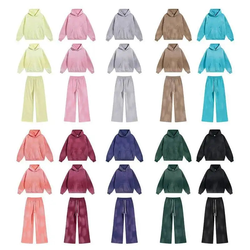Washed Hoodie and Sweatpants | Elastic Waist Pocket Two Piece Set | Steven & Levon