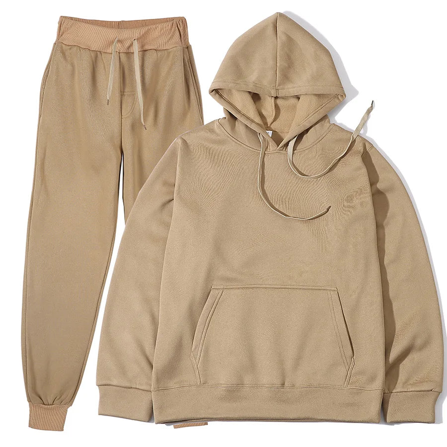 Men's Tracksuit | Solid Hoodie and Trousers | Drawstring Waist Two Piece Casual Set | Steven & Levon