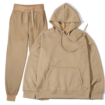 Men's Tracksuit | Solid Hoodie and Trousers | Drawstring Waist Two Piece Casual Set | Steven & Levon