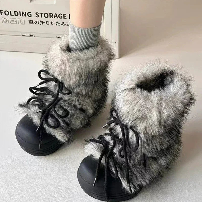 Women's Fur Snow Boots | Platform Ankle Boots | Bow Detail Slip On Winter Shoes | Steven & Levon