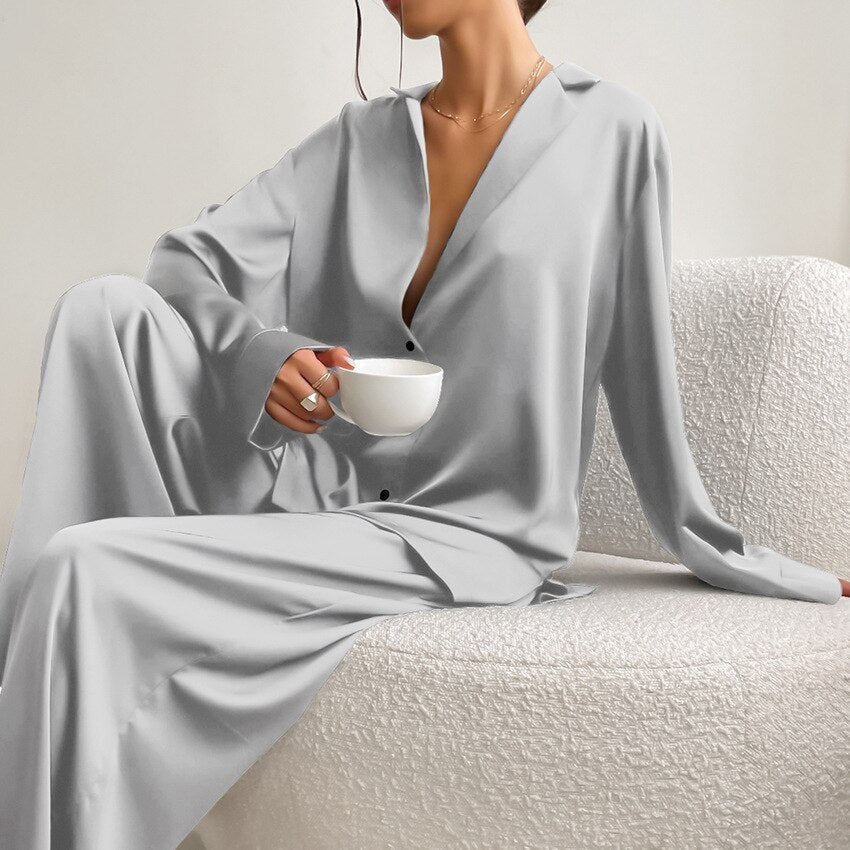 Isabella | Women's Satin Autumn Pyjama Set | Steven & Levon