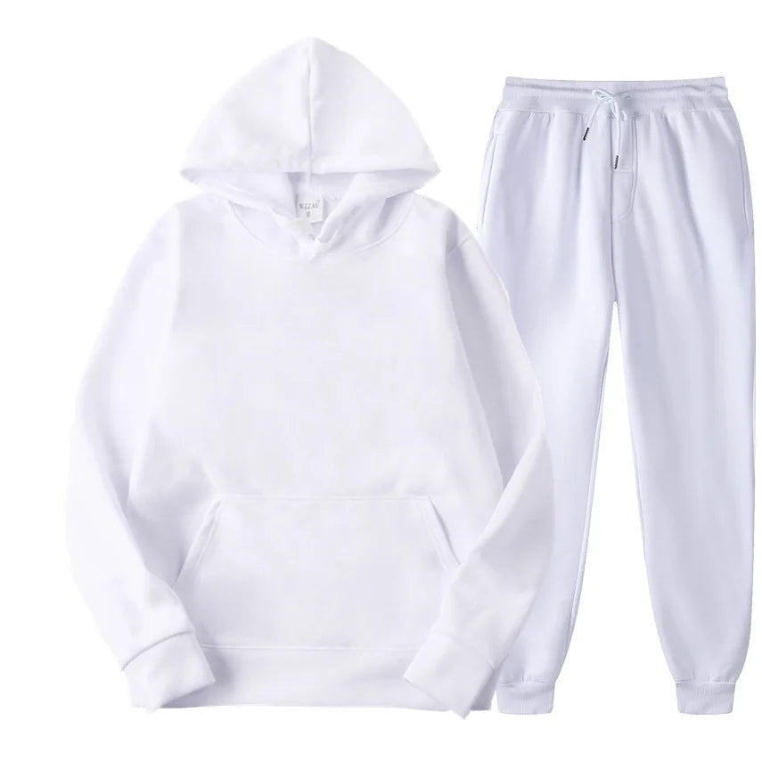 Men's Tracksuit | Solid Hoodie and Trousers | Drawstring Waist Two Piece Casual Set | Steven & Levon