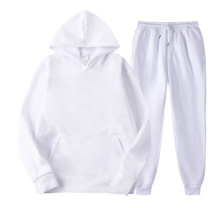 Men's Tracksuit | Solid Hoodie and Trousers | Drawstring Waist Two Piece Casual Set | Steven & Levon