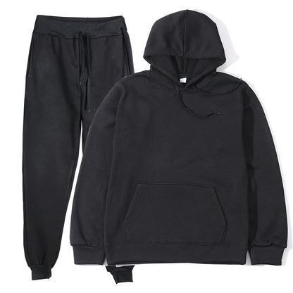 Men's Tracksuit | Solid Hoodie and Trousers | Drawstring Waist Two Piece Casual Set | Steven & Levon