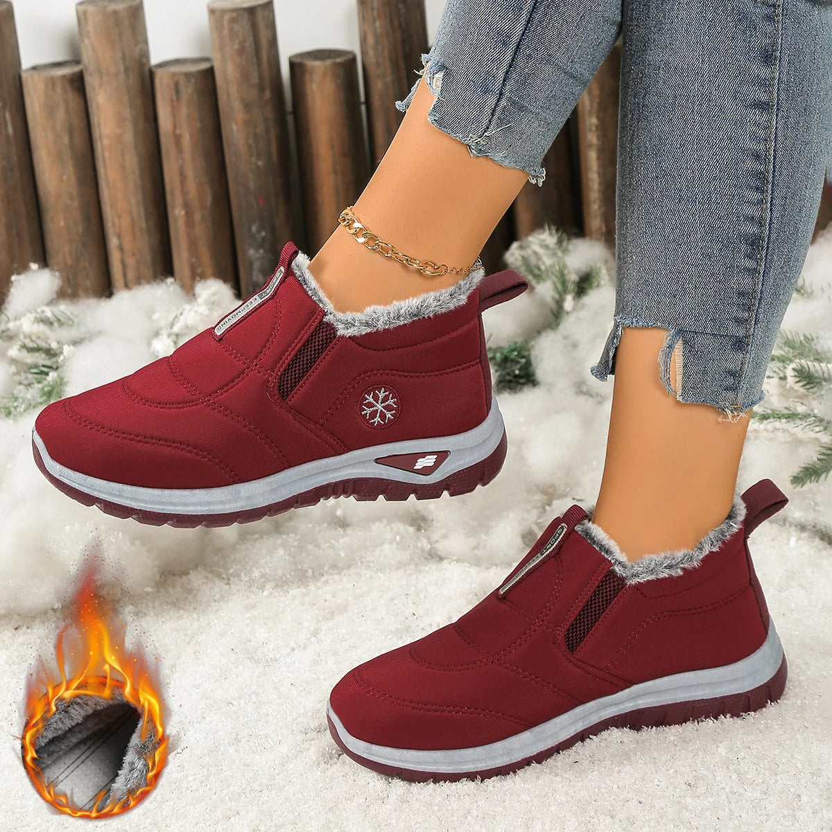 Women's Canvas Snow Boots | Slip On Ankle Boots | Faux Fur Lined Winter Shoes | Steven & Levon