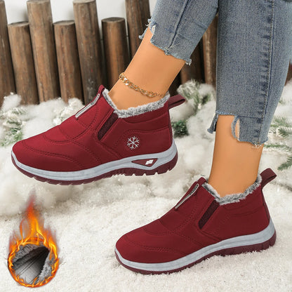 Women's Canvas Snow Boots | Slip On Ankle Boots | Faux Fur Lined Winter Shoes | Steven & Levon