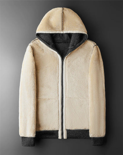 Men's Fleece Jacket | Thick Hooded Zip Front | Ribbed Cuffs | Winter Outerwear | Steven & Levon