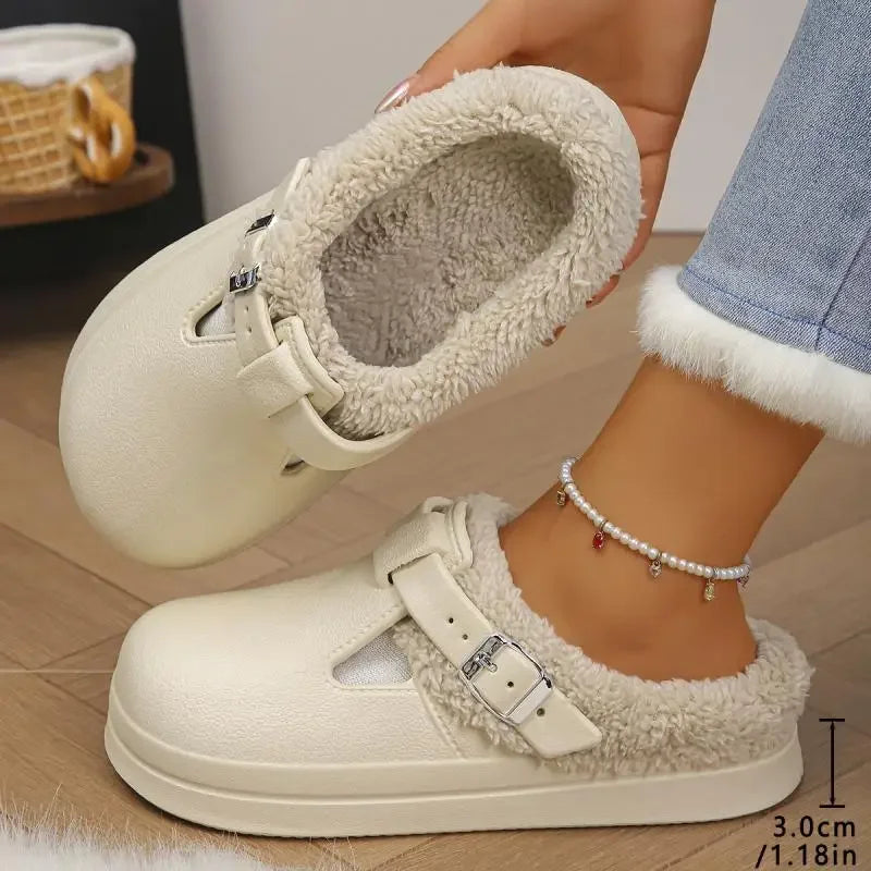 Women's Platform Mule Slippers | Metal Buckle | Plush Lining | Non Slip EVA Sole | Steven & Levon