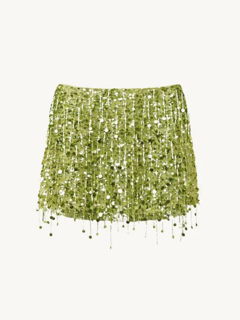 Women's Sequin Co Ord Set | Tassel Detail | Square Neck Top | Mini Skirt | Steven & Levon