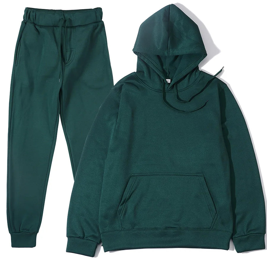 Men's Tracksuit | Solid Hoodie and Trousers | Drawstring Waist Two Piece Casual Set | Steven & Levon